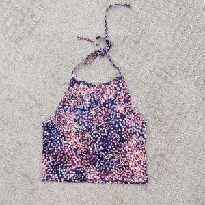 Aeropostale Cropped Halter Top with Floral Details
